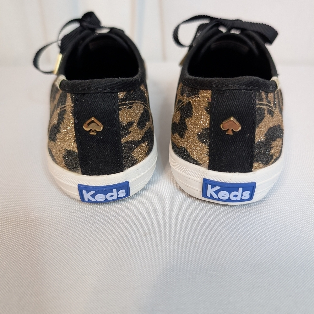 Keds x Kate Spade Glitter Leopard Sneakers Gold Black Ribbon Laces Size 6 EUC - Picture 8 of 14